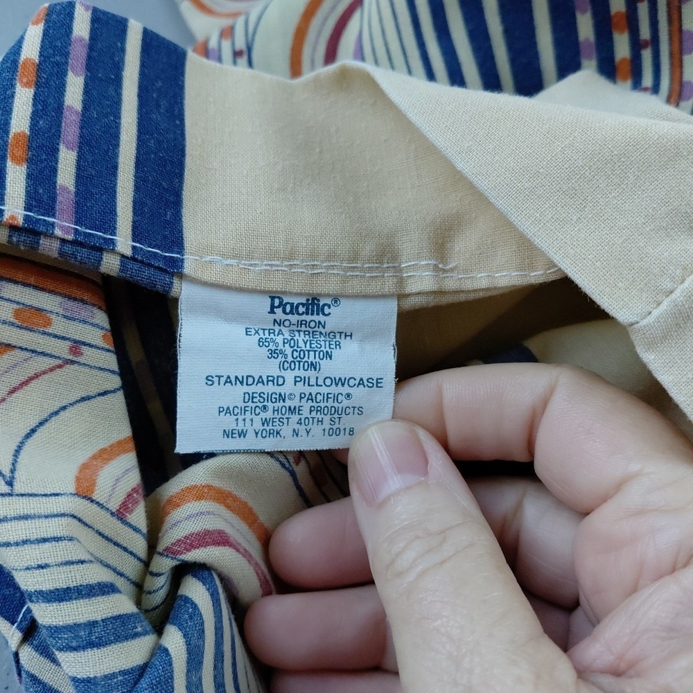 Set of 3 Pacific Top Sheet DOUBLE 2 Pillowcases Beige Arch Stripe VTG Retro 80's - Picture 9 of 9